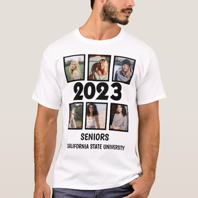 Anpassningsbar 2023 Seniors 6 Photo Collage T Shirt (Framsida)