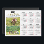 Anpassningsbar 2024 Magnetic Photo Calendar White<br><div class="desc">Skapa din egen 2024-magnetiska fotokalender med två personliga bilder på vit bakgrund. Det är en unik nyckelfråga för familj,  vänner,  arbetskamrater,  kolleger inför jul,  nyår eller tillfälle. Söndag och lördagar är röda i den här designen.</div>