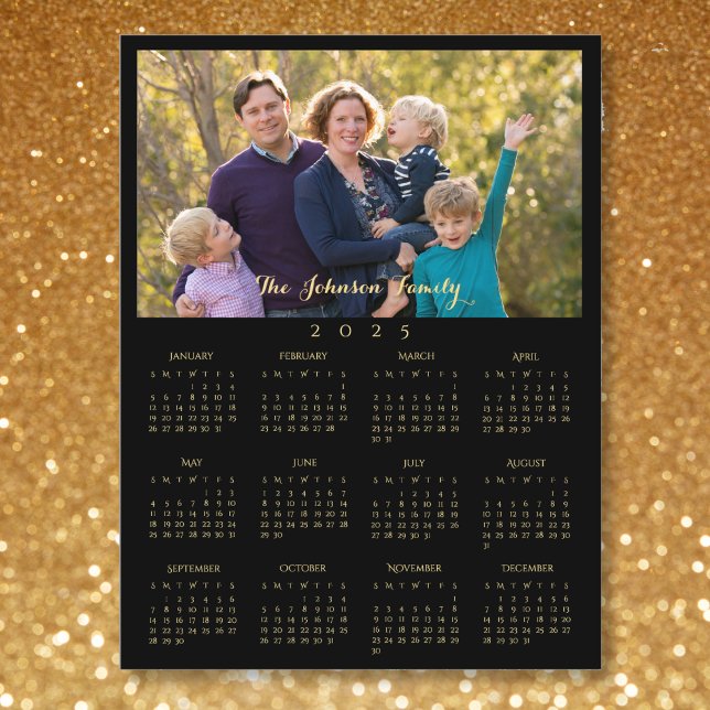 Anpassningsbar 2025: Nyår i fotopalendern Helg Vykort (Custom 2025 Photo Calendar Christmas New Years Holiday Postcard)