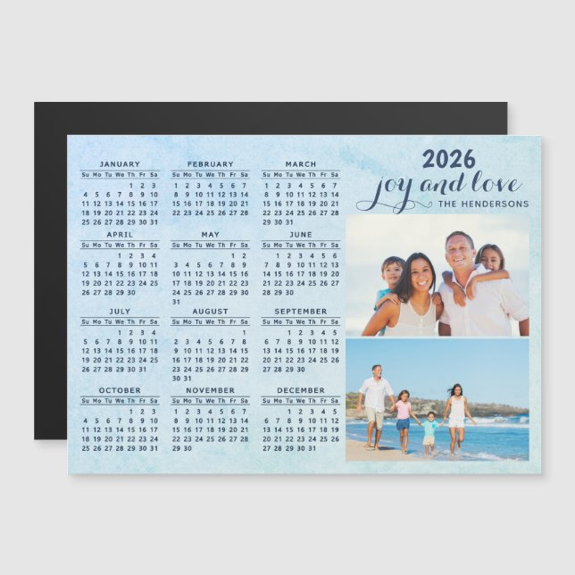 Anpassningsbar 2026 Calendar Magnet Two Photo Coll (Fram/baksida)