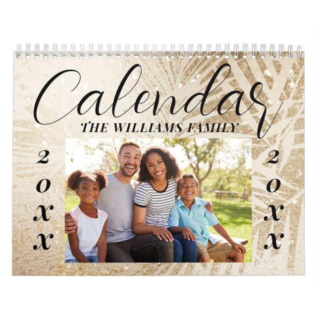 Anpassningsbar 2026-Elegant Guld-familjfoto Kalender (Omslag)