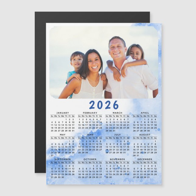 Anpassningsbar 2026 Fotokalender - blått vithav (Fram/baksida)