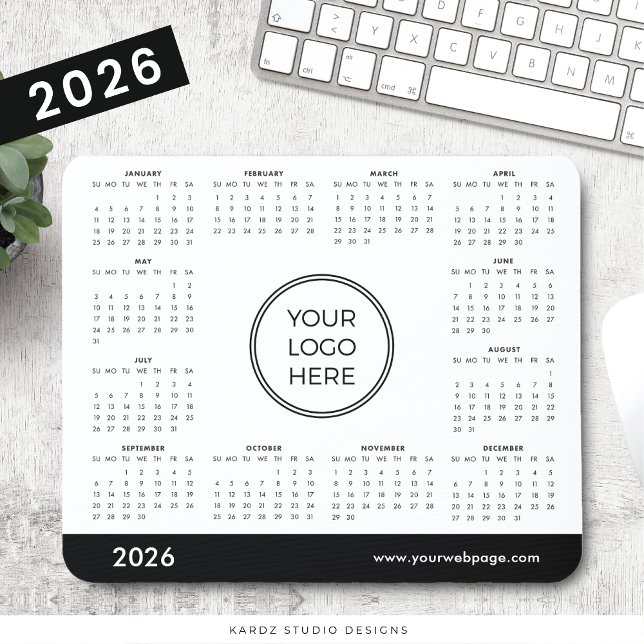 Anpassningsbar 2026 - kalender - Logotyp - musknap Musmatta (Customize with your business logo and webpage or business name.)