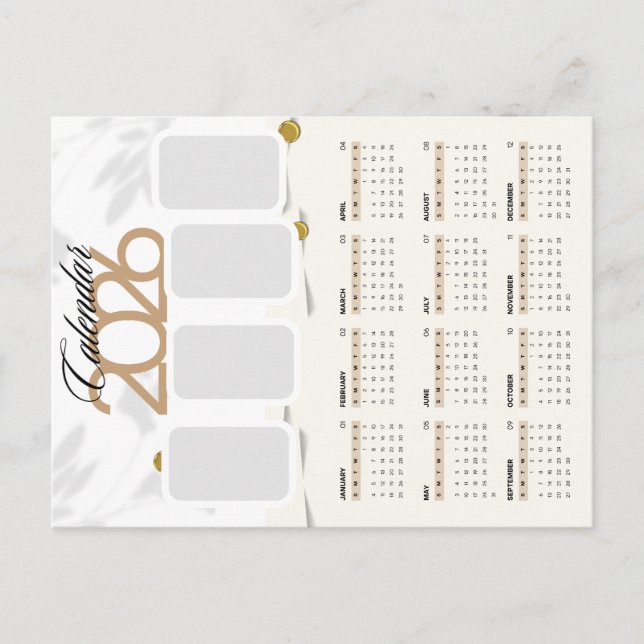 Anpassningsbar 2026-kalender vykort (Framsida)