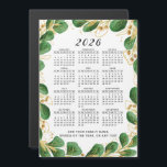 Anpassningsbar 2026 Kalendermagnet med Elegant Gre<br><div class="desc">Denna 2026-kalendermagnet har en botanisk utformning av eleganten med emerald grönt eucalyptus och subtle guld accents på ren vit bakgrund. Med mallen kan du lägga till din familj namn, favoritfras eller något speciellt meddelande, skapar den unik och personlig. Med sin Söndag-till-lördag-layout för fullt blandar kalendern stil och funktion, perfekt för...</div>