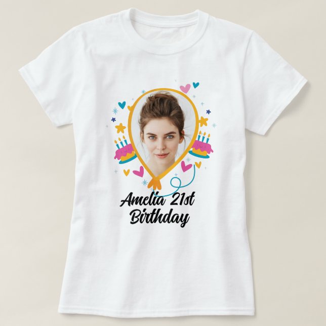 Anpassningsbar 21:a födelsedag med fototröja t shirt (Design framsida)