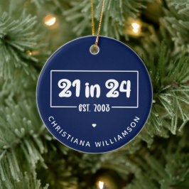 Anpassningsbar 21:a födelsedagen 21:e födelsedagen julgransprydnad keramik