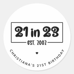 Anpassningsbar 21:a födelsedagspressen Gift 21 in  Runt Klistermärke