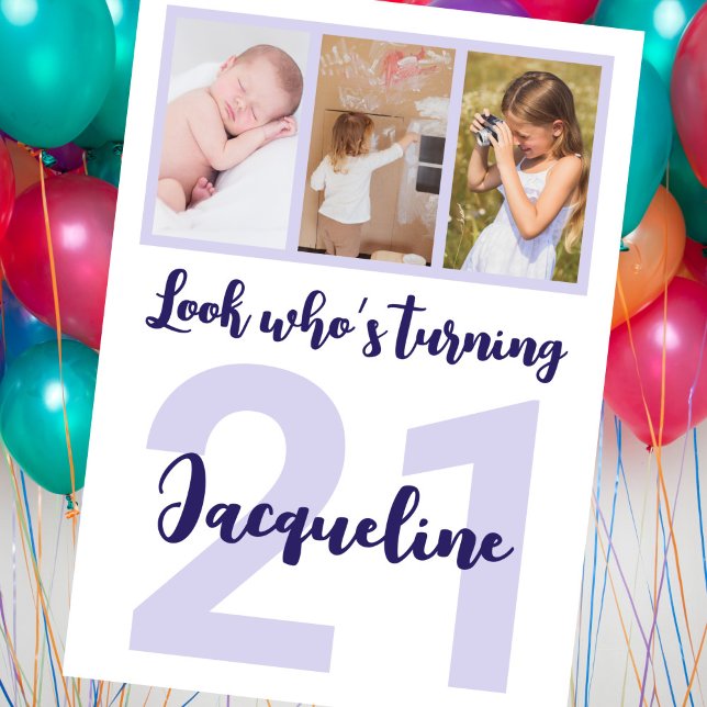 Anpassningsbar 21:a födelsedagsskript Fotokollage  Inbjudningar (Skapare uppladdad)