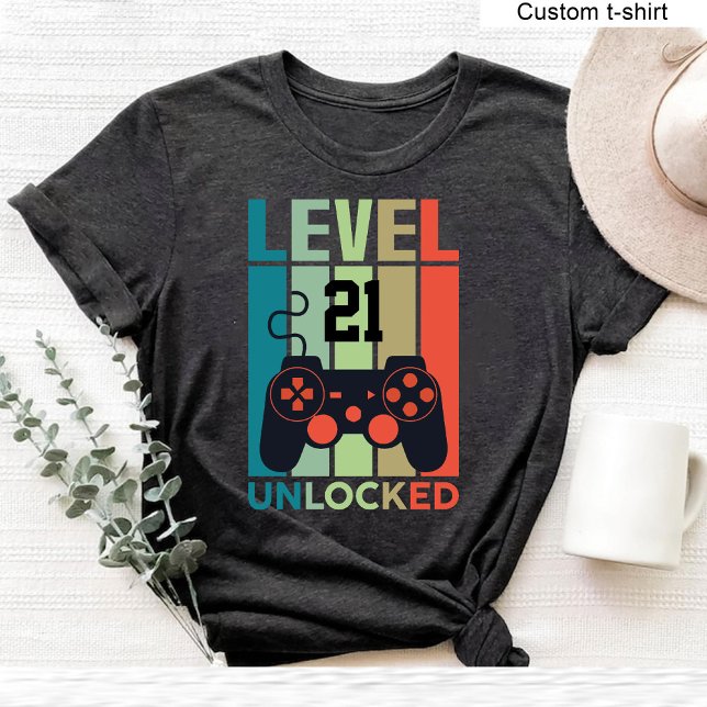 Anpassningsbar 21 Olåst videospelare 21:a födelsed T Shirt (Custom Level 21 Unlocked Video Gamer 21st Birthday T-Shirt)