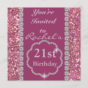 Anpassningsbar 21ST ROSA BLING Birthday Inbjudan