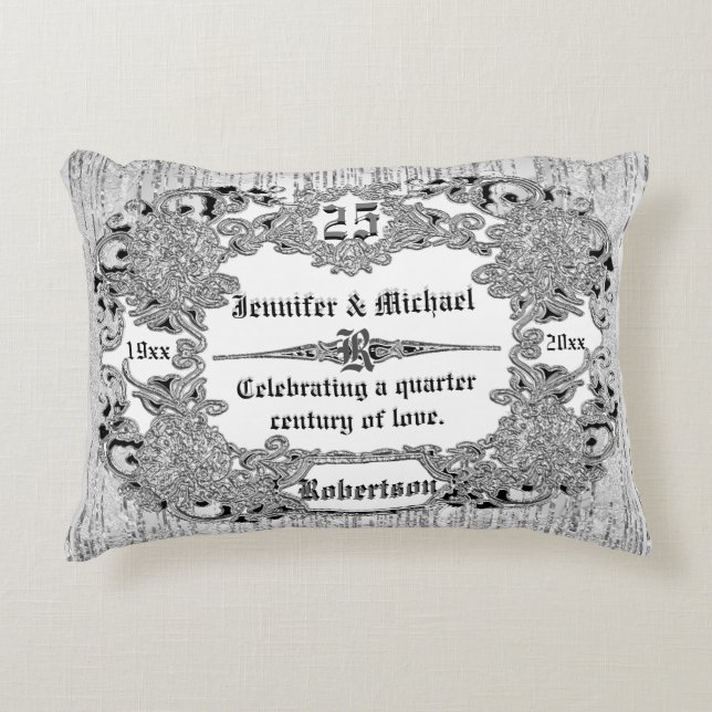 Anpassningsbar 25:e årsdagen för Silver Prydnadskudde (Framsidan)
