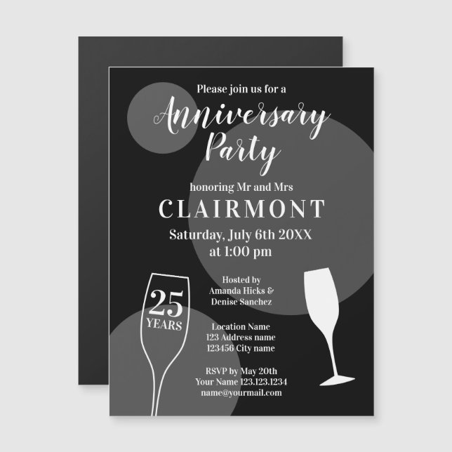 Anpassningsbar 25:e Bröllop-årsdagen Magnetisk Inbjudningskort (Fram/baksida)