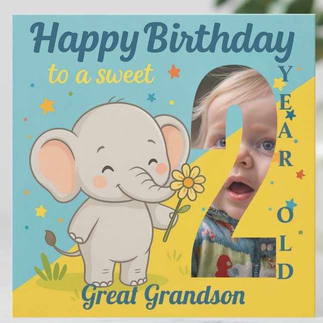 Anpassningsbar 2:a födelsedag Elephant Sweet your  Kort (Skapare uppladdad)