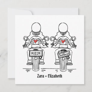 Anpassningsbar 2 Brides Biker Motorcycle Lesbisk B Inbjudningar
