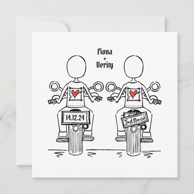 Anpassningsbar 2 Brides Biker Motorcycle Lesbisk B Inbjudningar (Framsida)