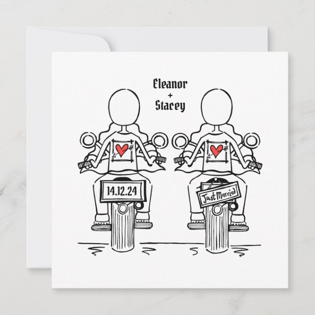 Anpassningsbar 2 Brides Biker Motorcycle Lesbisk B Inbjudningar (Framsida)