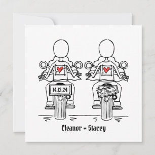 Anpassningsbar 2 Brides Biker Motorcycle Lesbisk B Inbjudningar
