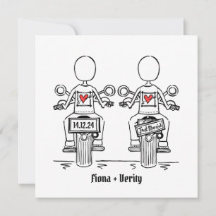 Anpassningsbar 2 Brides Biker Motorcycle Lesbisk B Inbjudningar
