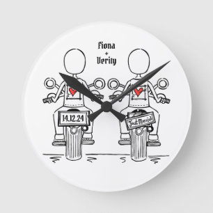 Anpassningsbar 2 Brides Biker Motorcykel Bröllop C Rund Klocka