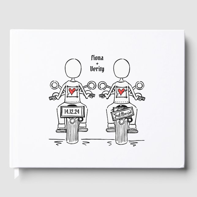 Anpassningsbar 2 Brides Biker Motorcykel Evening B Gästböcker (Framsida)