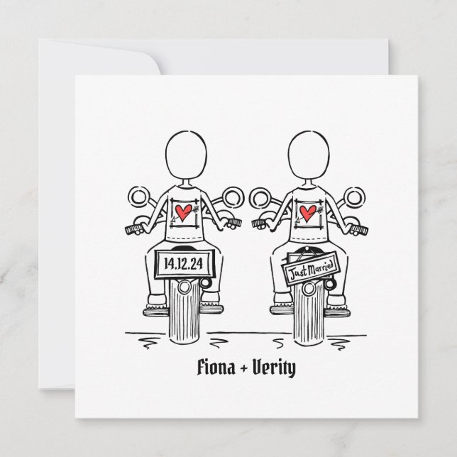Anpassningsbar 2 Brides Biker Motorcykel Evening B Inbjudningar (Framsida)