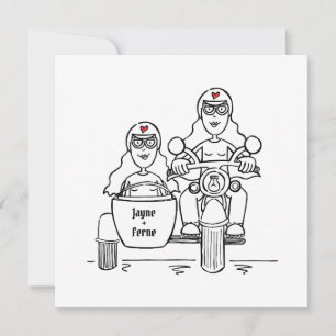 Anpassningsbar 2 Brides Motorcycle och Sidecar Brö Inbjudningar