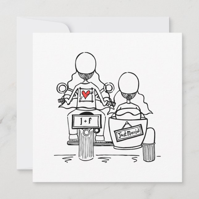 Anpassningsbar 2 Brides Motorcycle och Sidecar Brö Inbjudningar (Framsida)