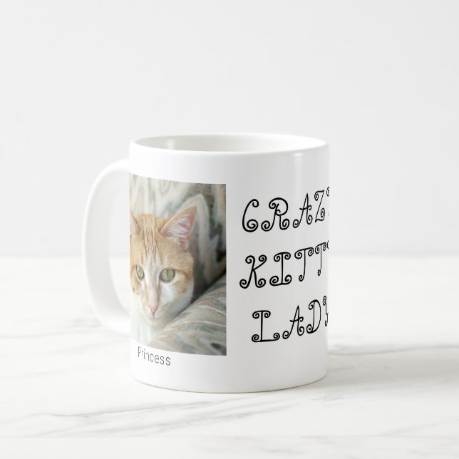 Anpassningsbar 2 Foto Crazy Kattunge Dam Cute Coff Kaffemugg (Framsida vänster)