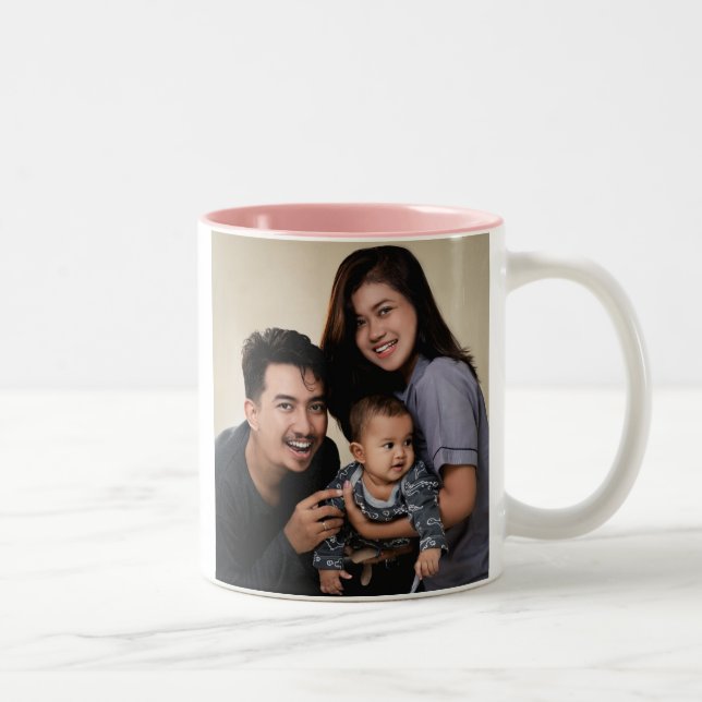 Anpassningsbar 2 Fotofamilj med Dubbla Sida Person Två-Tonad Mugg (Höger)