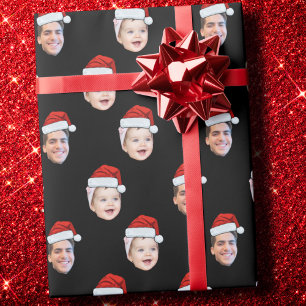 Anpassningsbar 2-fotofamiljen Santa Hat Ansikte Presentpapper