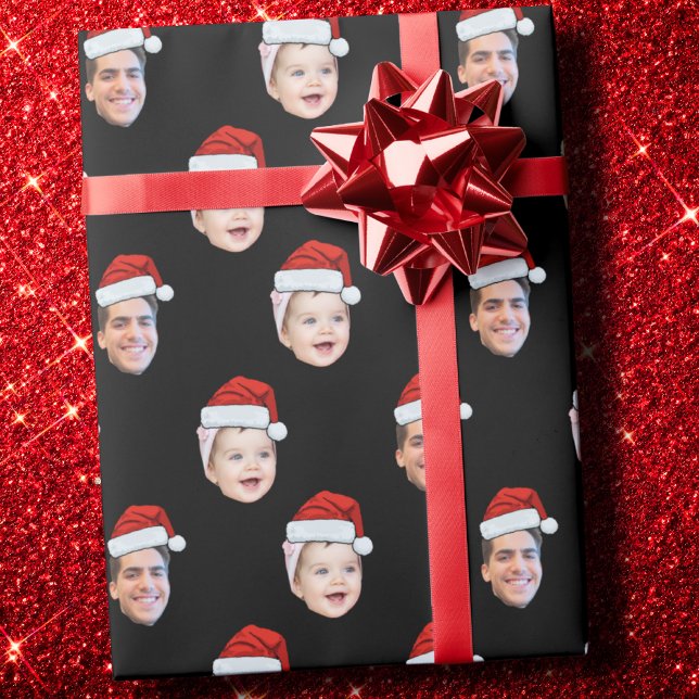Anpassningsbar 2-fotofamiljen Santa Hat Ansikte Presentpapper (Skapare uppladdad)