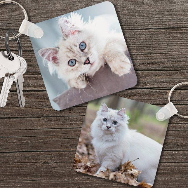 Anpassningsbar 2 Fotofoto med Dubbla i sidled Nyckelring (Custom 2 Photo Double Sided Cat Photo keychain)