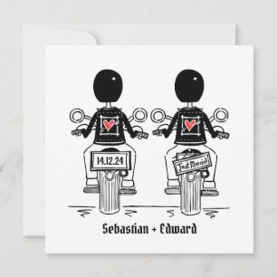 Anpassningsbar 2 Grooms Biker Motorcykel Gay Bröll Inbjudningar