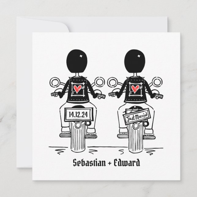 Anpassningsbar 2 Grooms Biker Motorcykel Gay Bröll Inbjudningar (Framsida)