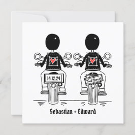 Anpassningsbar 2 Grooms Biker Motorcykel Gay Bröll Inbjudningar