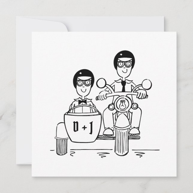 Anpassningsbar 2 Grooms Motorcykel och Sidecar Brö Inbjudningar (Framsida)