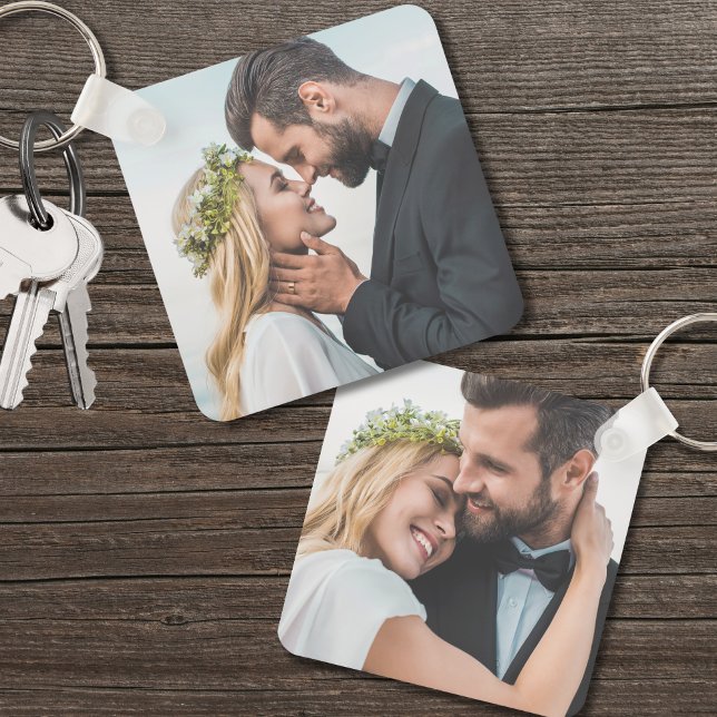 Anpassningsbar 2 - nytt foto med Dubbla sida vid s Nyckelring (Custom Two Photo Newlywed Double Sided Wedding keychain)