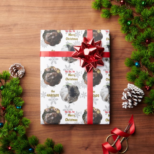 Anpassningsbar 2 Pet Photo Festive jul Snö Flakes Presentpapper (Julgåva)