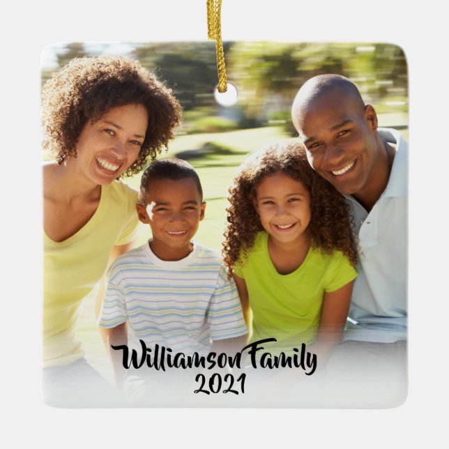 Anpassningsbar 2 Photo 2 Sided Family Photo Black  Julgransprydnad Keramik (Framsida)