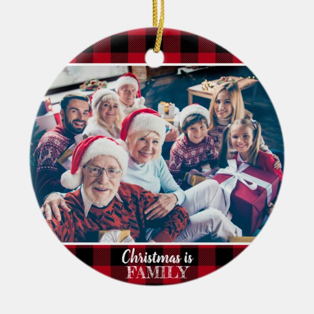 Anpassningsbar 2 Photo Rustic Red Buffalo Play Julgransprydnad Keramik (Framsidan)