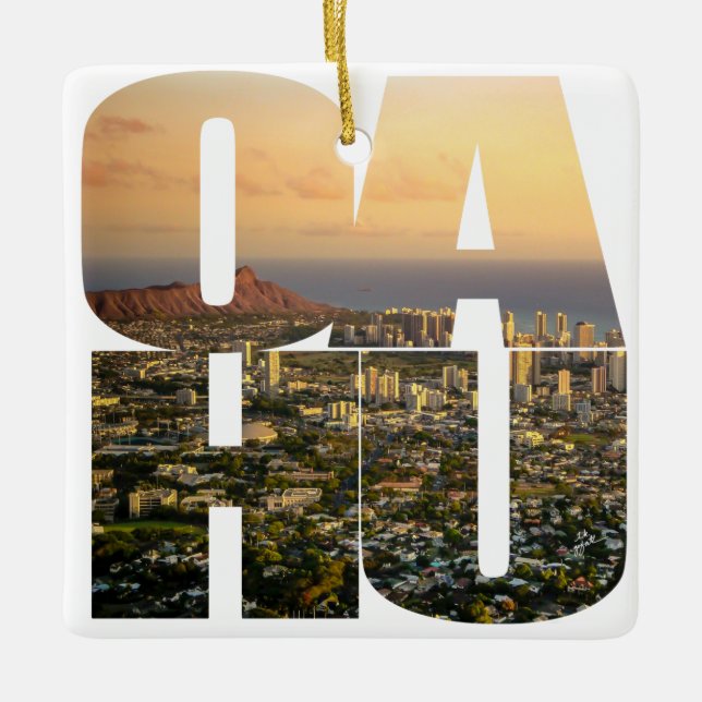 Anpassningsbar 2 sid fotoOahu Hawaii jul Julgransprydnad Keramik (Framsida)
