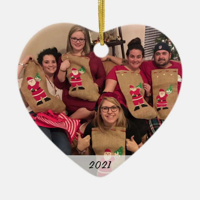 Anpassningsbar 2-sidig, enkel familjefolljul julgransprydnad keramik (Framsidan)