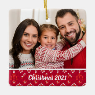 Anpassningsbar 2-sidig familjefoto Nordic jul Cera Julgransprydnad Keramik