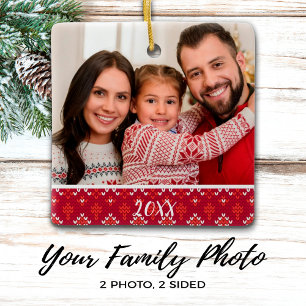 Anpassningsbar 2-sidig familjefoto, nordisk jul julgransprydnad keramik