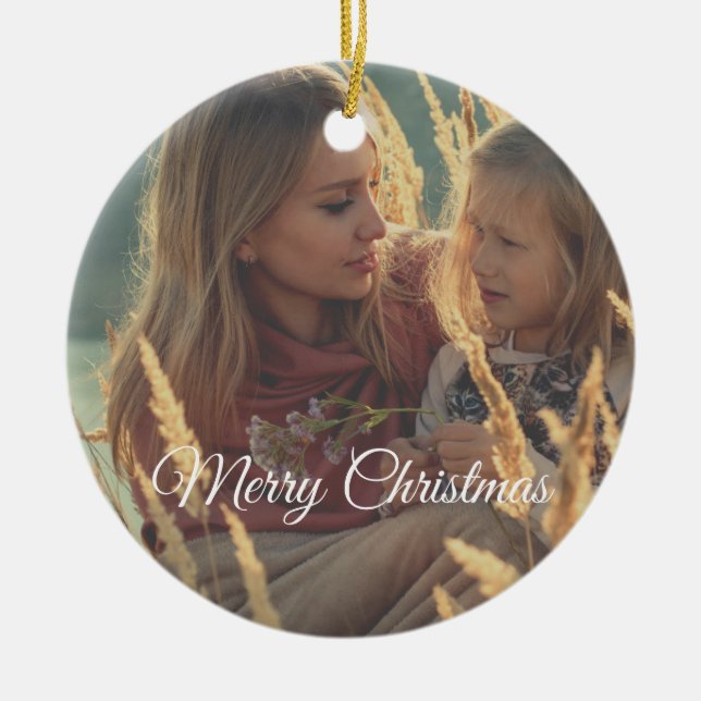 anpassningsbar 2-sidiga fotopilokristmas för famil julgransprydnad keramik (Framsidan)