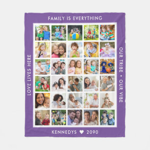 Anpassningsbar 30 Photo Collage Family offrar Namn Fleecefilt