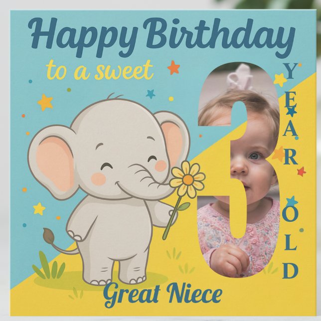 Anpassningsbar 3:e födelsedag Elephant Sweet your  Kort (Skapare uppladdad)