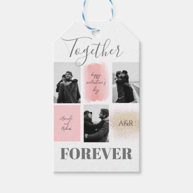 Anpassningsbar 3 Ett par foton Lycklig Valentinese Presentetikett (Framsidan)