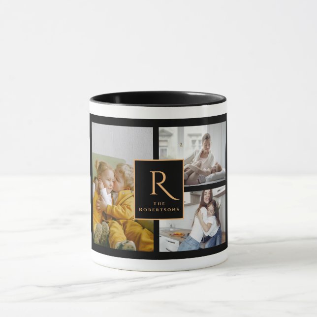 Anpassningsbar 3 Family Photo Collage Monogram jul Mugg (Center)